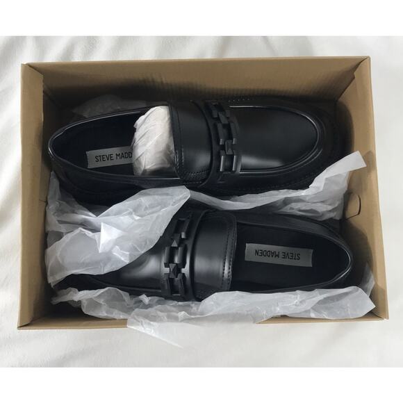 New Steve Madden Women's 10 Black Aerin Loafers Lug Sole - Picture 2 of 13